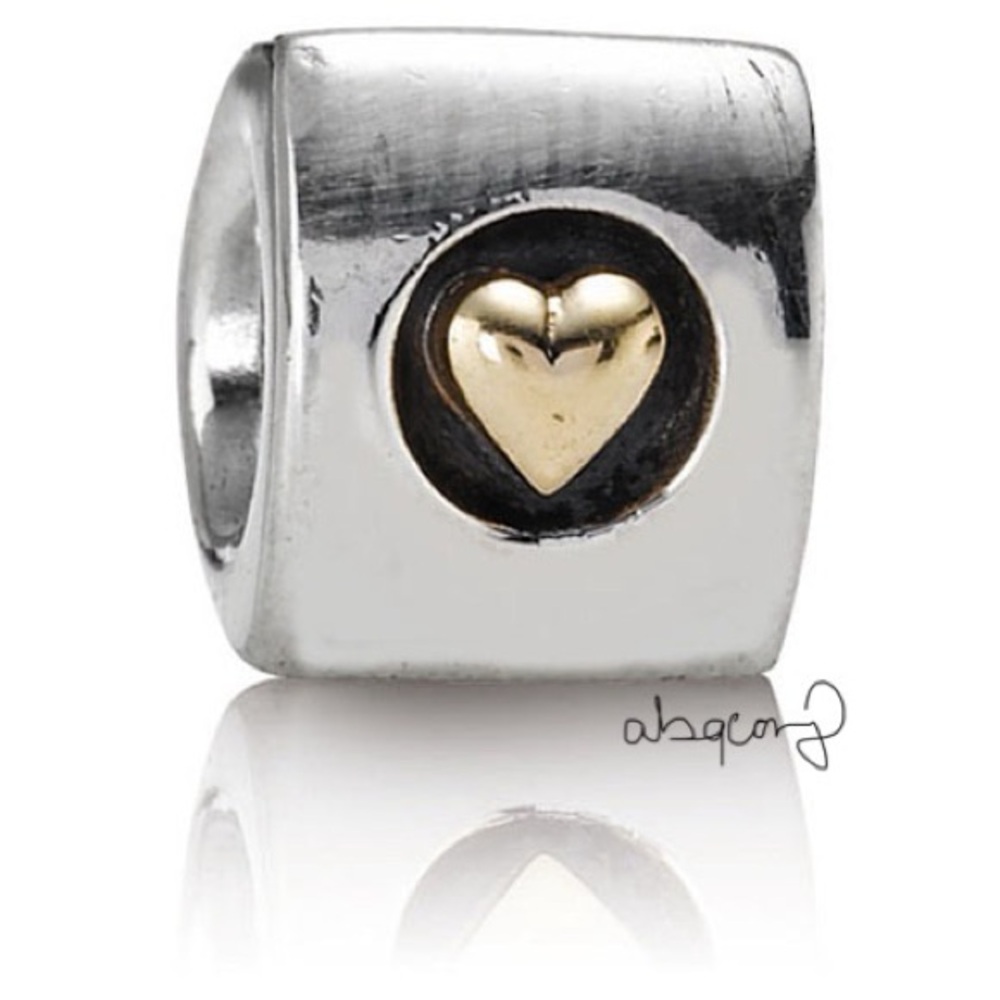 EUC Pandora 790305 Sterling Silver & 14k Yellow Gold Heart of Gold Charm